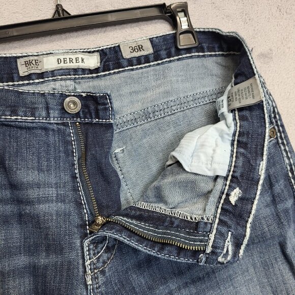 BKE Jeans Mens 36R 36x31 Derek Bootcut Stretch Denim Whiskered Western Casual - Picture 10 of 12
